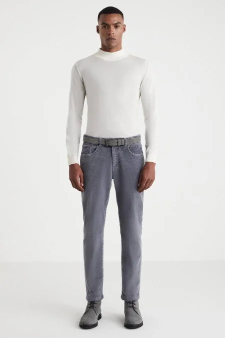 Pamuk Karışım 5 Cep Gri Kadife Pantolon