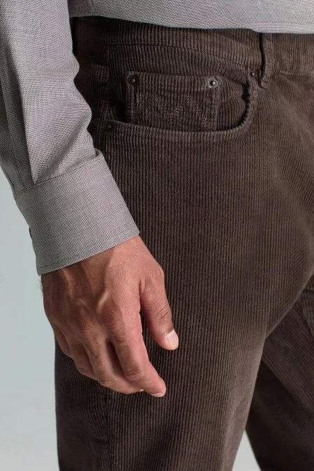 Pamuk Karışım 5 Cep Koyu Kahverengi Kadife Pantolon