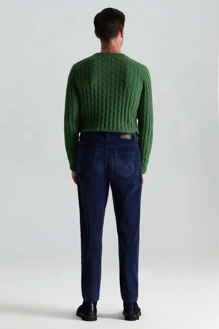 Pamuk Karışım 5 Cep Koyu Mavi Kadife Pantolon