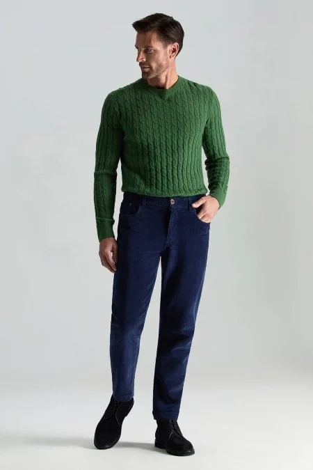 Pamuk Karışım 5 Cep Koyu Mavi Kadife Pantolon