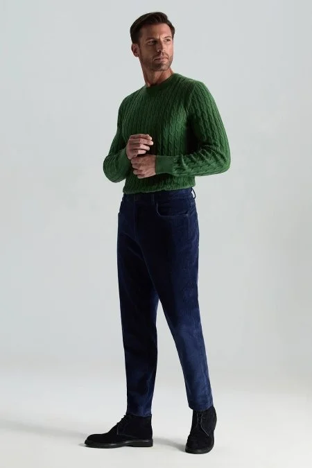 Pamuk Karışım 5 Cep Koyu Mavi Kadife Pantolon