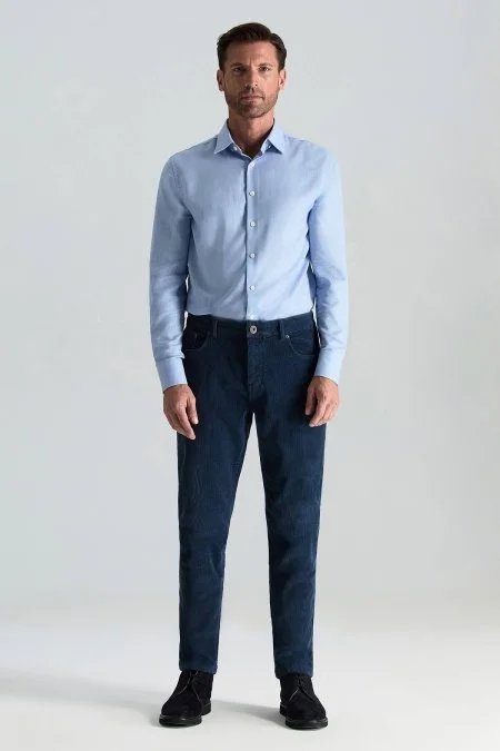 Pamuk Karışım 5 Cep Lacivert Kadife Pantolon