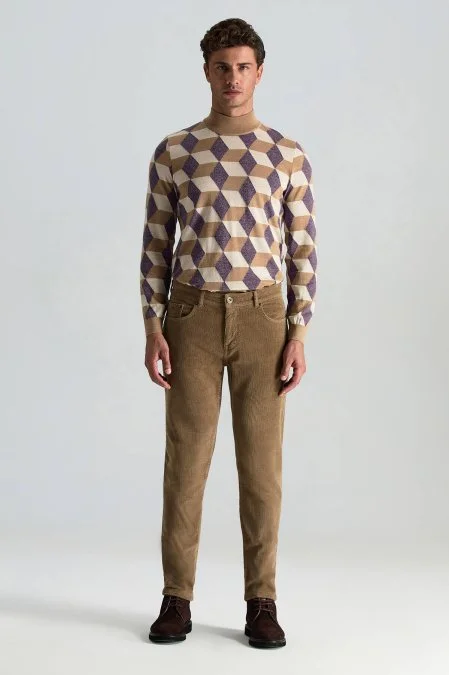 Pamuk Karışım 5 Cep Tütün Rengi Kadife Pantolon