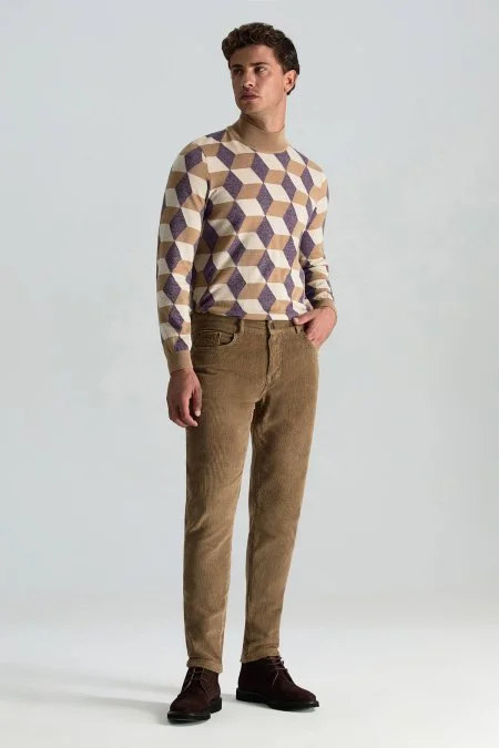 Pamuk Karışım 5 Cep Tütün Rengi Kadife Pantolon