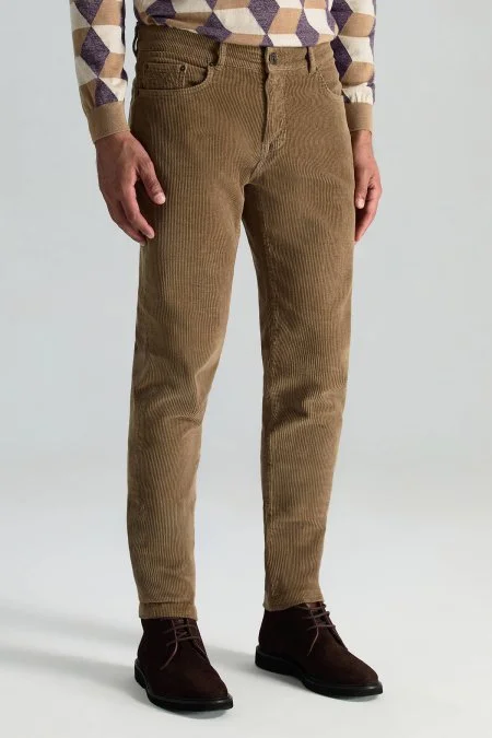 Pamuk Karışım 5 Cep Tütün Rengi Kadife Pantolon