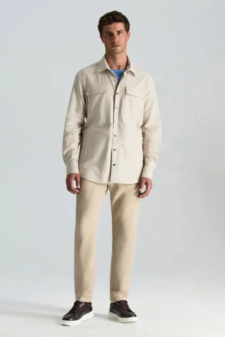 Pamuk Karışım Relax Fit Jogger Bej Chino Pantolon