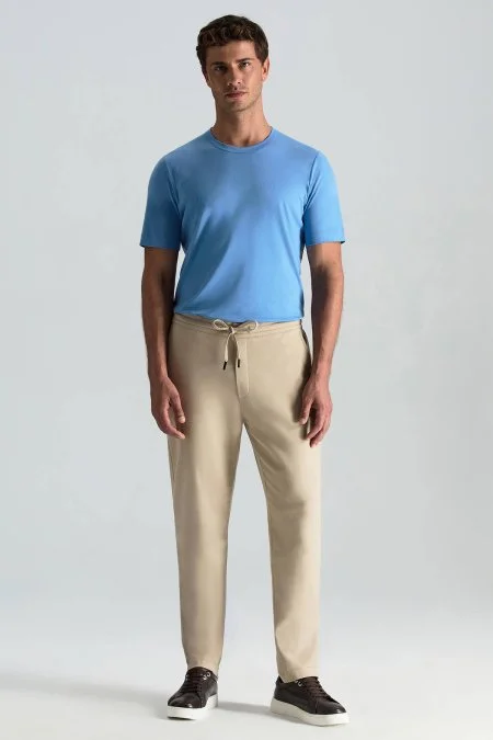Pamuk Karışım Relax Fit Jogger Bej Chino Pantolon