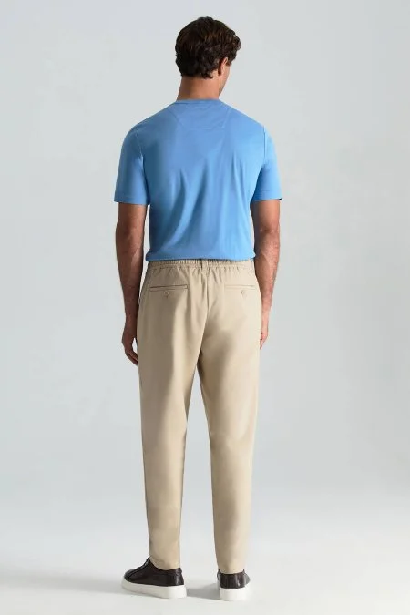 Pamuk Karışım Relax Fit Jogger Bej Chino Pantolon