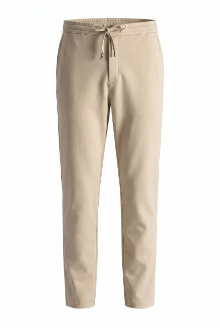 Pamuk Karışım Relax Fit Jogger Bej Chino Pantolon