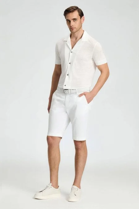 Pamuk Karışım Beyaz Chino Şort