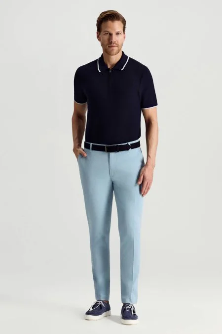 Pamuk Karışım Gök Mavisi Yazlık Chino Pantolon