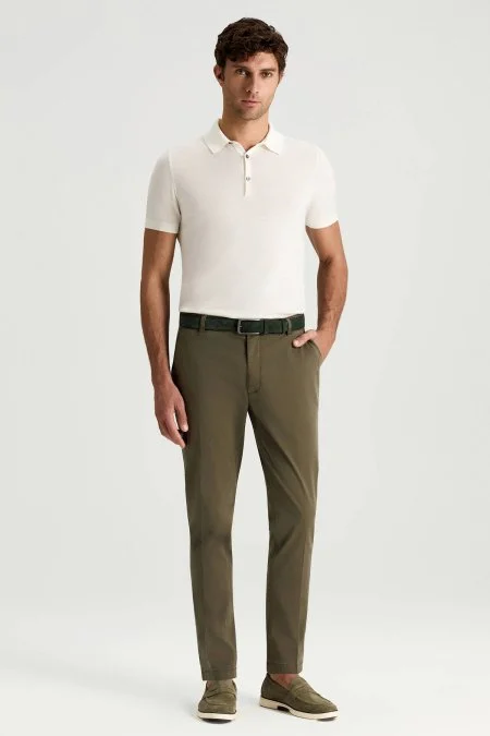 Pamuk Karışım Haki Yazlık Chino Pantolon
