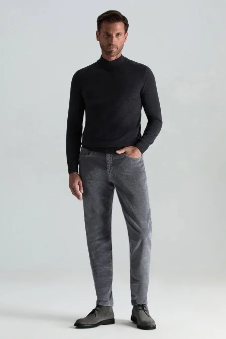 Pamuk Karışım 5 Cep Koyu Gri Kadife Pantolon