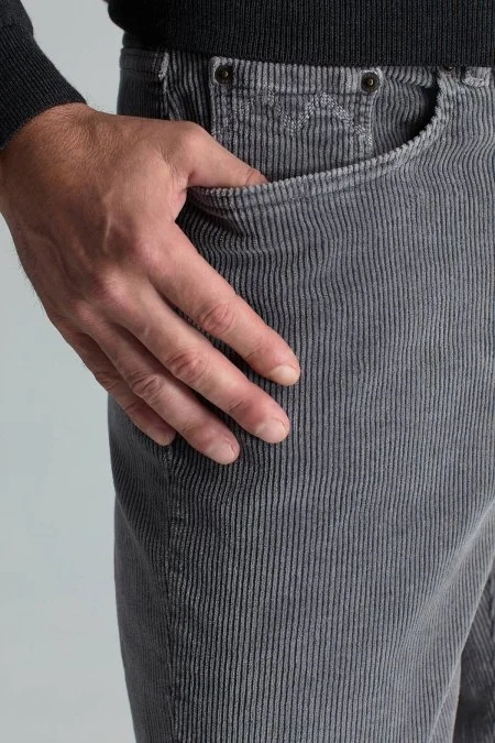 Pamuk Karışım 5 Cep Koyu Gri Kadife Pantolon