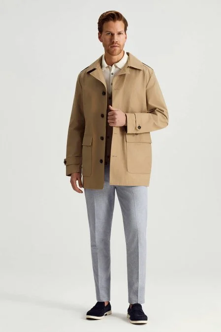 Pamuk Karışım Kum Rengi Trençkot