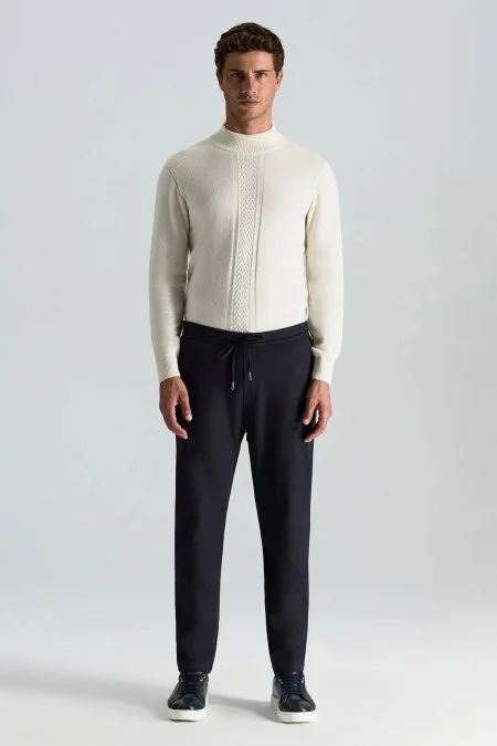 Pamuk Karışım Relax Fit Jogger Lacivert Chino Pantolon