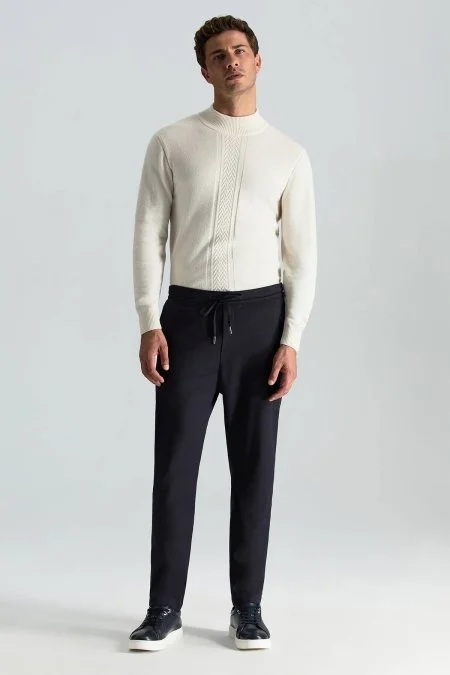 Pamuk Karışım Relax Fit Jogger Lacivert Chino Pantolon