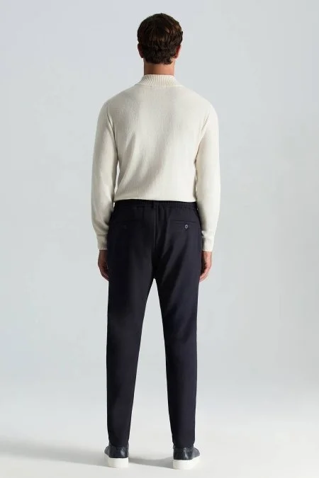Pamuk Karışım Relax Fit Jogger Lacivert Chino Pantolon