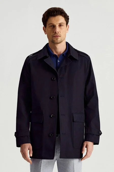 Pamuk Karışım Lacivert Trençkot