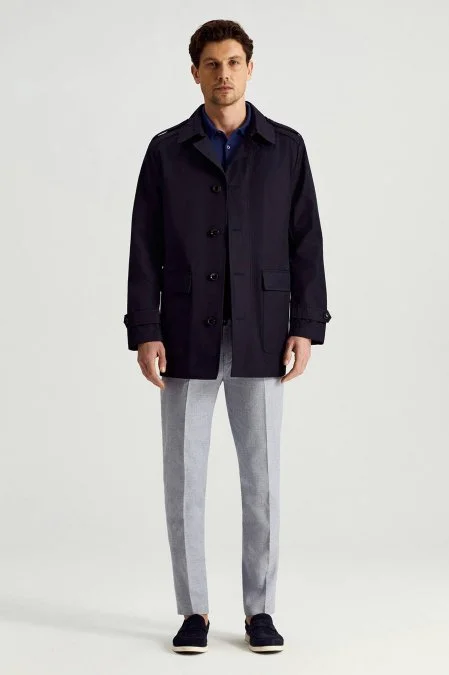 Pamuk Karışım Lacivert Trençkot