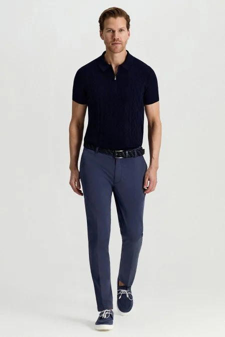 Pamuk Karışım Mavi Yazlık Chino Pantolon