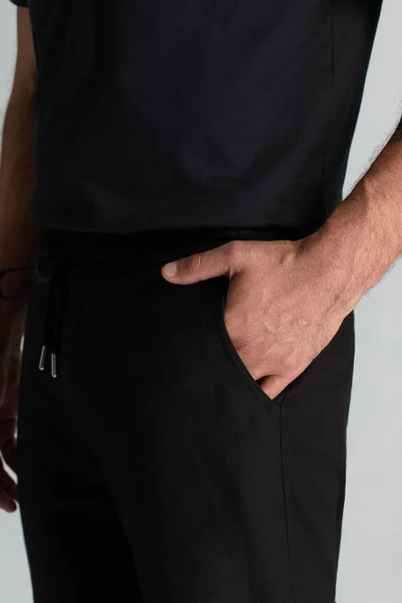 Pamuk Karışım Relax Fit Jogger Siyah Chino Pantolon