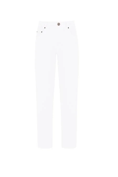 Pamuk Karışım Slim Fit 5 Cep Beyaz Yazlık Chino Pantolon