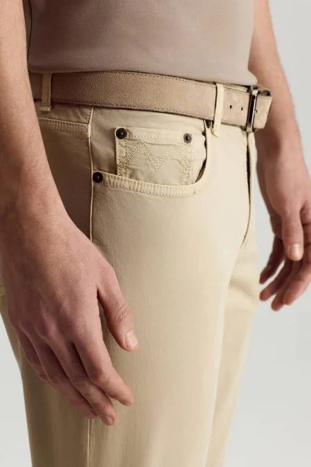 Pamuk Karışım Slim Fit 5 Cep Krem Yazlık Chino Pantolon