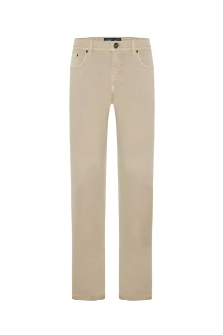 Pamuk Karışım Slim Fit 5 Cep Krem Yazlık Chino Pantolon