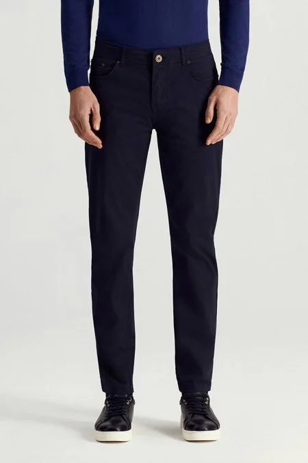 Pamuk Karışım Slim Fit 5 Cep Lacivert Yazlık Chino Pantolon