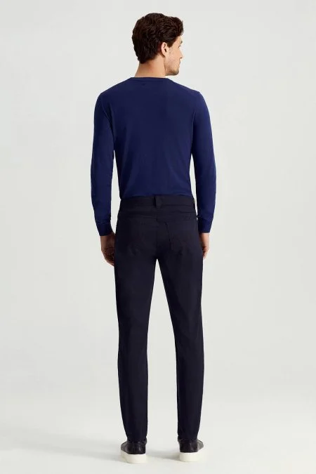 Pamuk Karışım Slim Fit 5 Cep Lacivert Yazlık Chino Pantolon
