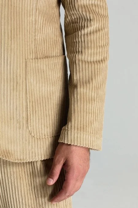 Pamuk Karışımlı Camel Kadife Blazer Ceket