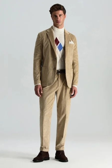 Pamuk Karışımlı Camel Kadife Blazer Ceket