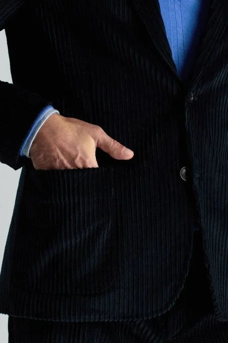 Pamuk Karışımlı Lacivert Kadife Blazer Ceket