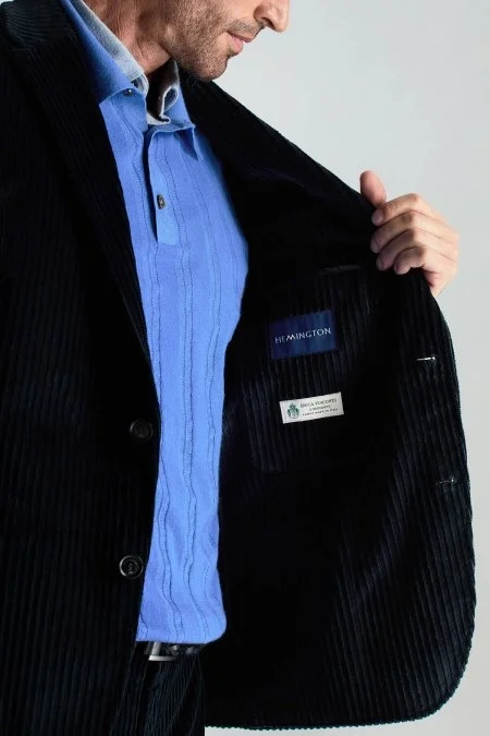 Pamuk Karışımlı Lacivert Kadife Blazer Ceket