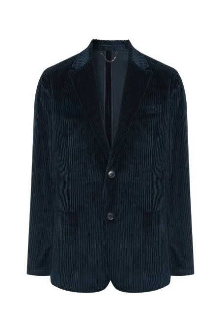 Pamuk Karışımlı Lacivert Kadife Blazer Ceket