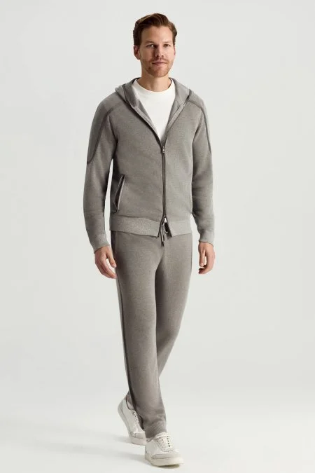 Pamuk Karışımlı Kapüşonlu Fermuarlı Orta Gri Hırka