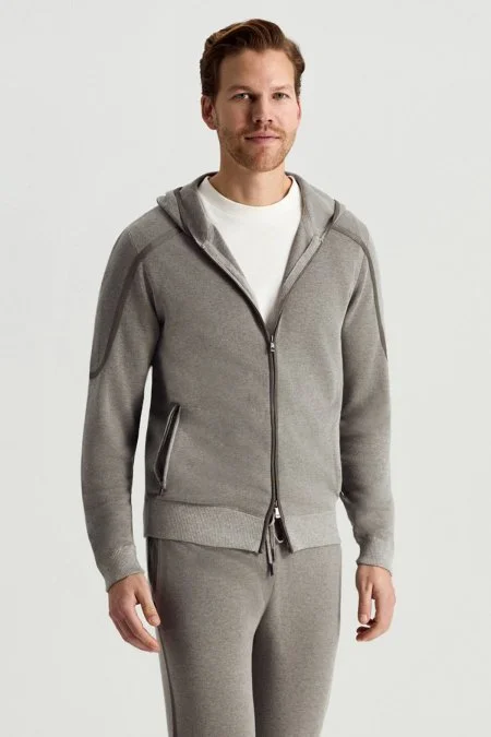 Pamuk Karışımlı Kapüşonlu Fermuarlı Orta Gri Hırka