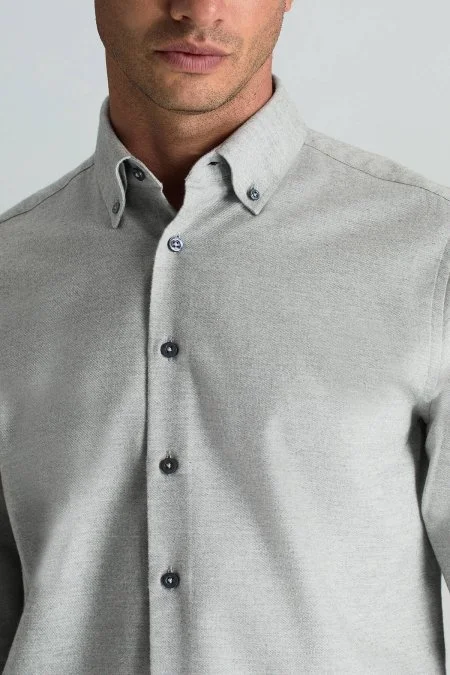 Pamuk Kaşmir Karışım Açık Gri Gömlek