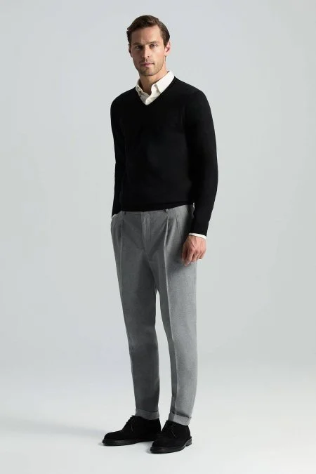 Pamuk Kaşmir Karışım Açık Gri Chino Pantolon