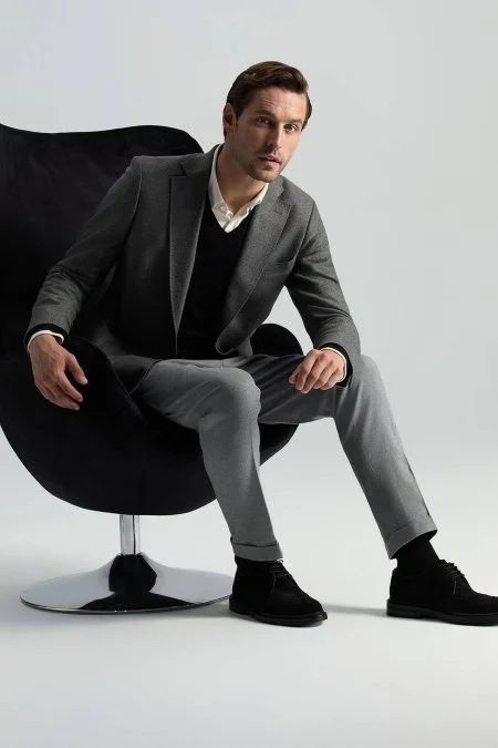 Pamuk Kaşmir Karışım Açık Gri Chino Pantolon