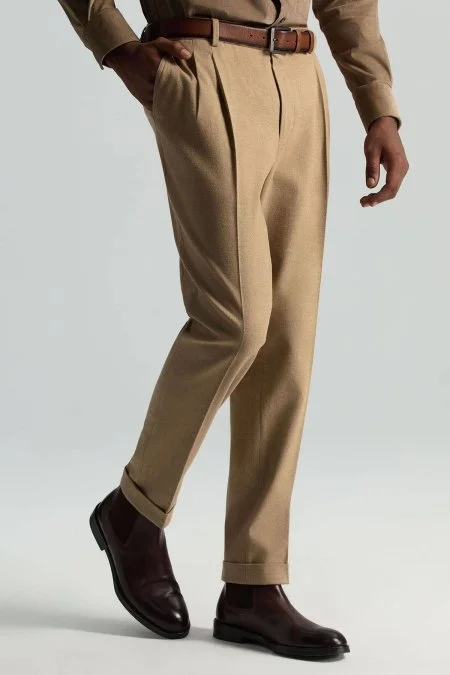 Pamuk Kaşmir Karışım Camel Relax Chino Pantolon