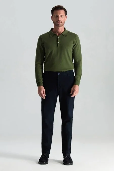 Pamuk Kaşmir Karışım Lacivert Chino Pantolon