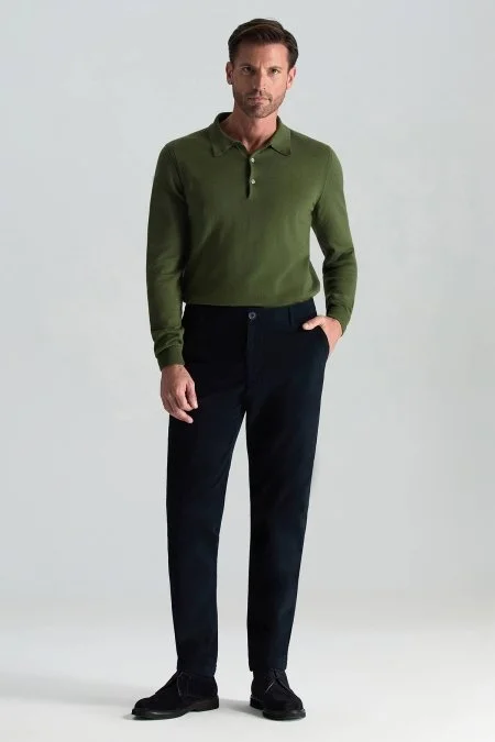 Pamuk Kaşmir Karışım Lacivert Chino Pantolon