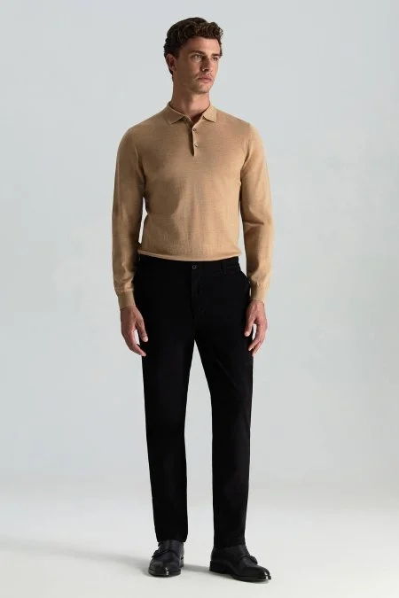 Pamuk Kaşmir Karışım Siyah Chino Pantolon