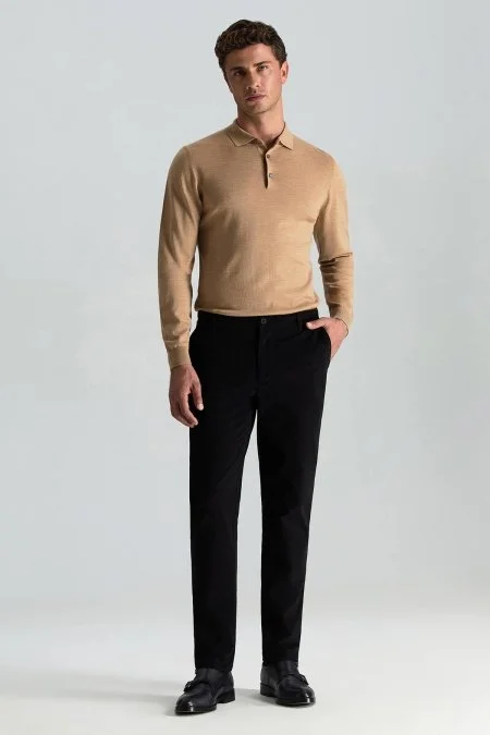 Pamuk Kaşmir Karışım Siyah Chino Pantolon