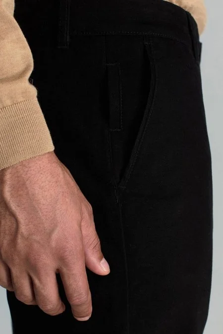 Pamuk Kaşmir Karışım Siyah Chino Pantolon