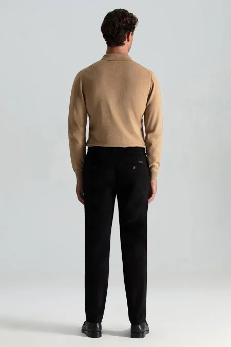 Pamuk Kaşmir Karışım Siyah Chino Pantolon