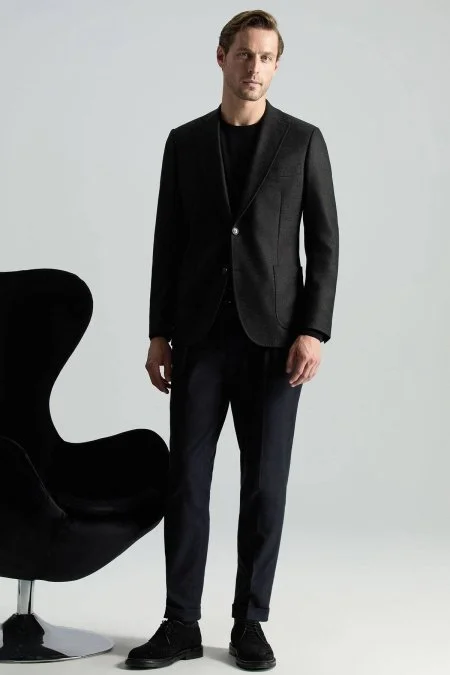 Pamuk Kaşmir Karışım Siyah Relax Chino Pantolon Pamuk Kaşmir Karışım Siyah Relax Chino Pantolon