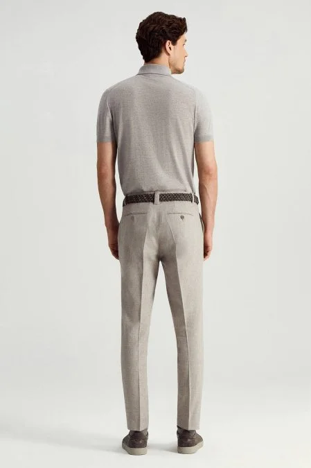 Pamuk Keten Karışım Açık Gri Yazlık Chino Pantolon